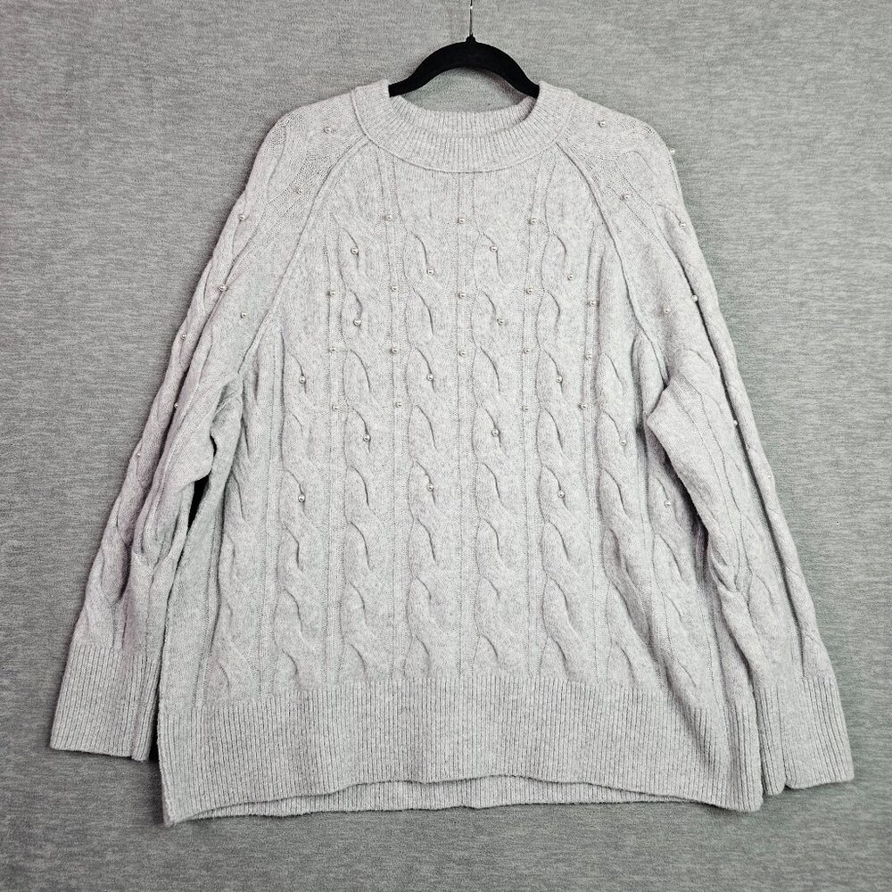 AERIE Unreal Cable Pearl Crew Neck Long Sleeve Sweater Size M NEW